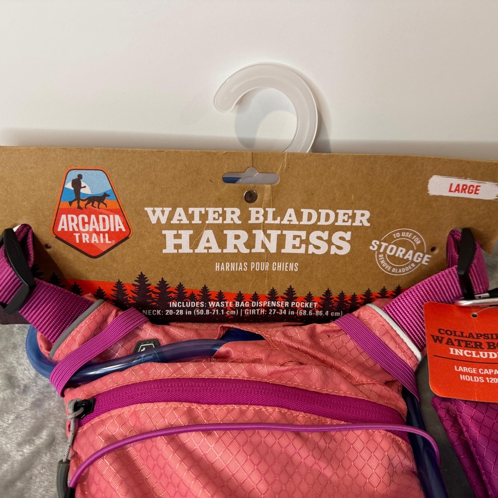 Dog Harness Arcadia Trail Water Bladder Hydration Set Pink Large Bowl New